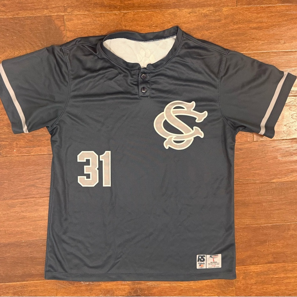 Bluish Grey Mesh Baseball Style Jersey #31 - Short Sleeved Athletic Top - Size L